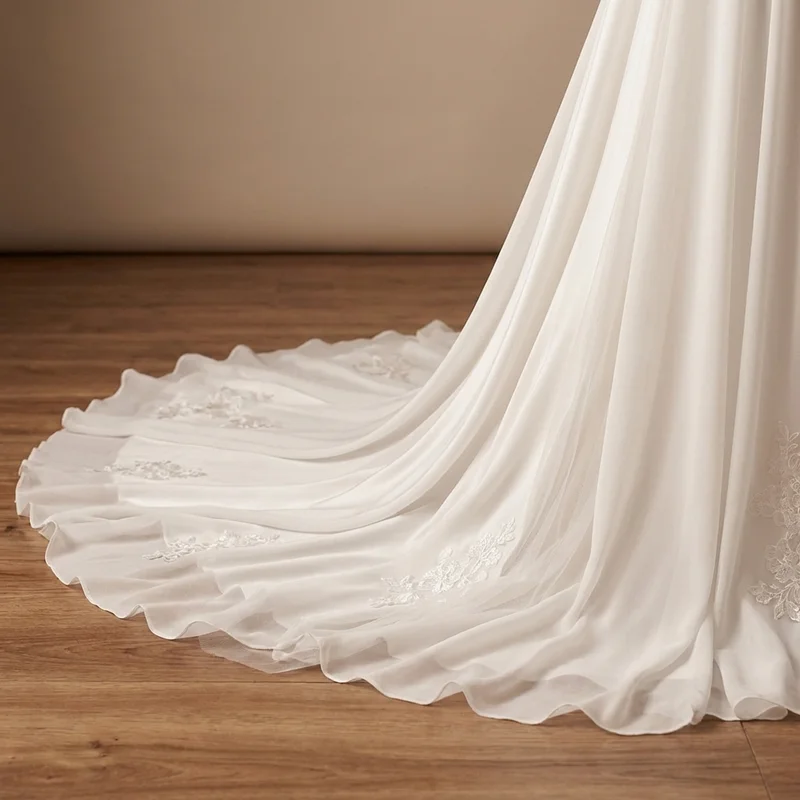 Chiffon V-Neck Wedding Dress Under $200 - 4