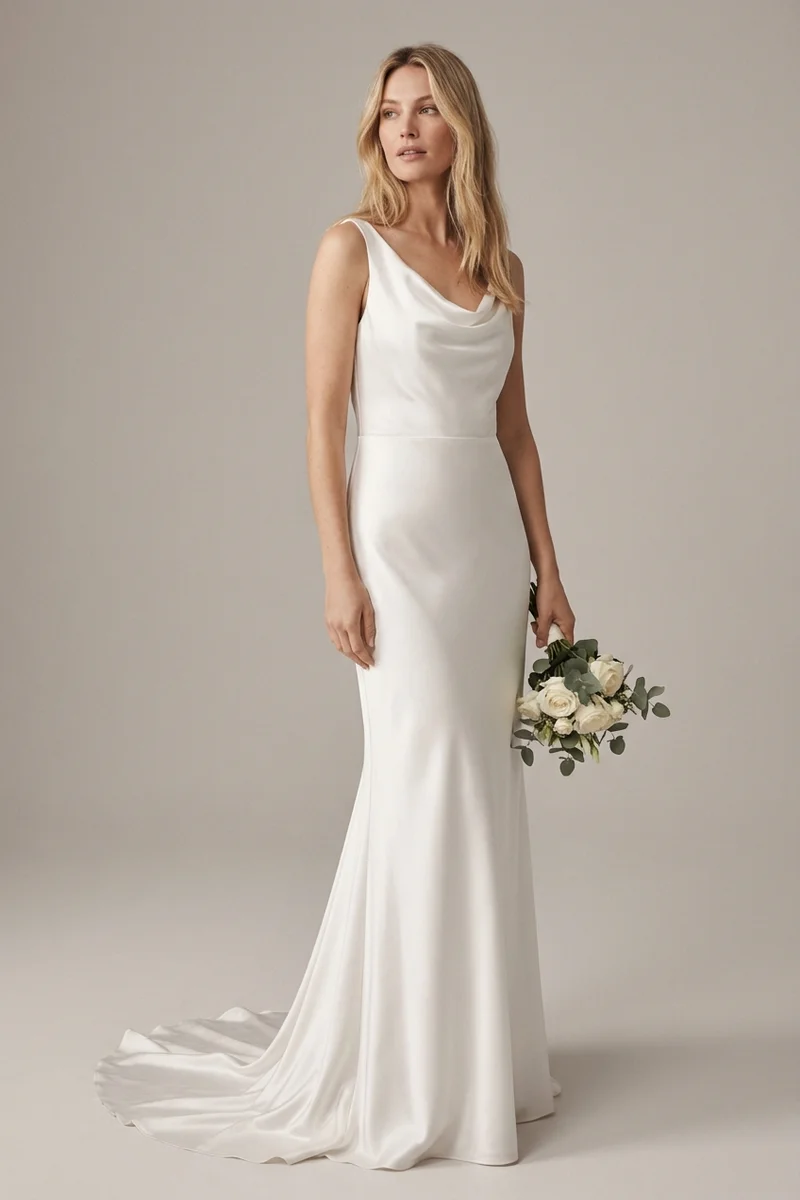 Simple Satin Wedding Gown Under $200 - 1