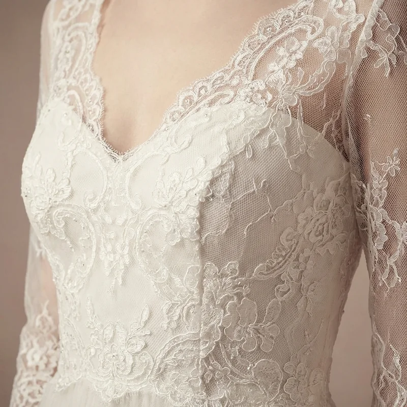 Fingertip Length Lace Trim Wedding Veil - 3