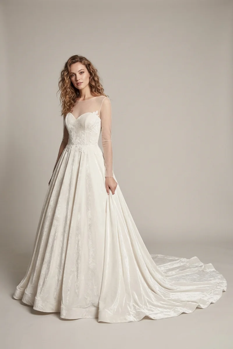 Isolde Velvet Long Sleeve Ball Gown - 1