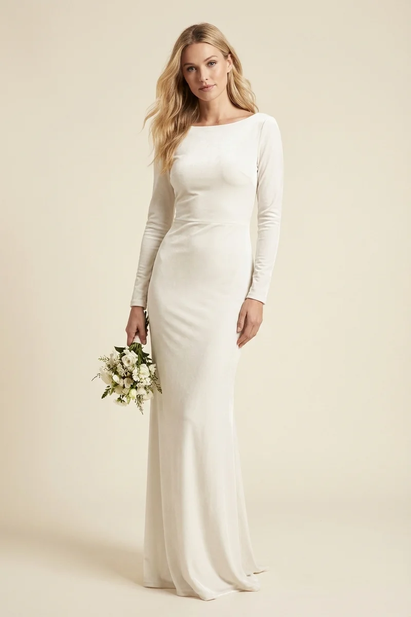 Margaux Velvet Fitted Midi Wedding Dress - 1