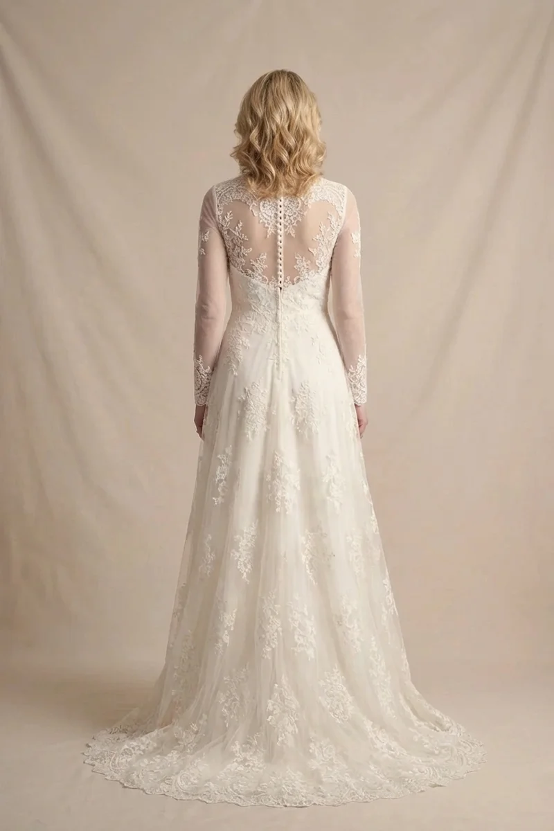 Marguerite Vintage Lace Long Sleeve Wedding Dress - 2