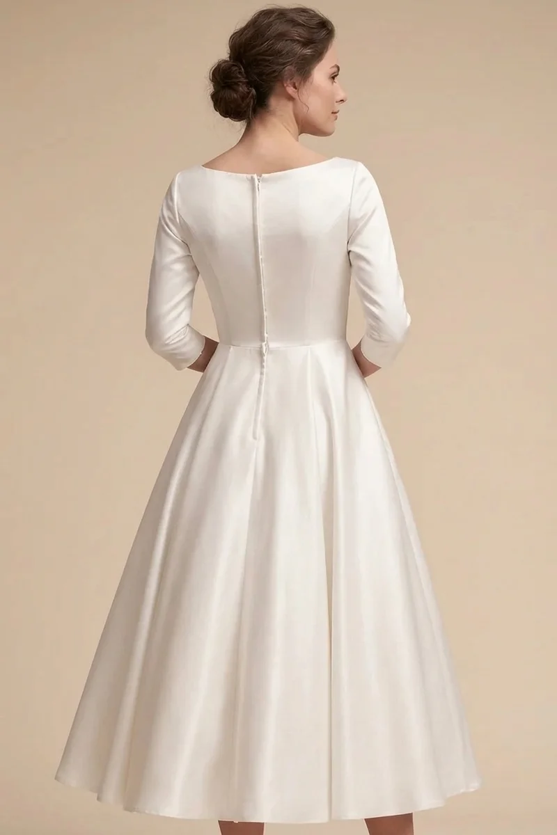 Colette Vintage Satin Tea Length Wedding Dress - 2