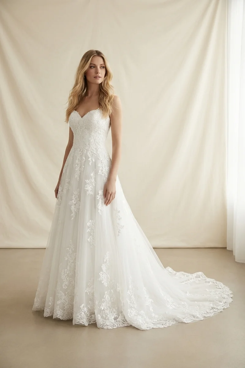 Romantic Lace & Tulle A-Line Wedding Dress - 1