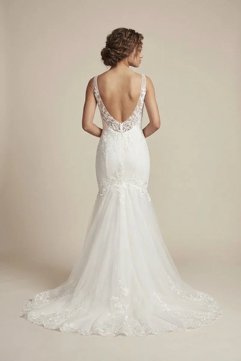 Celeste Applique Mermaid Wedding Dress - 2