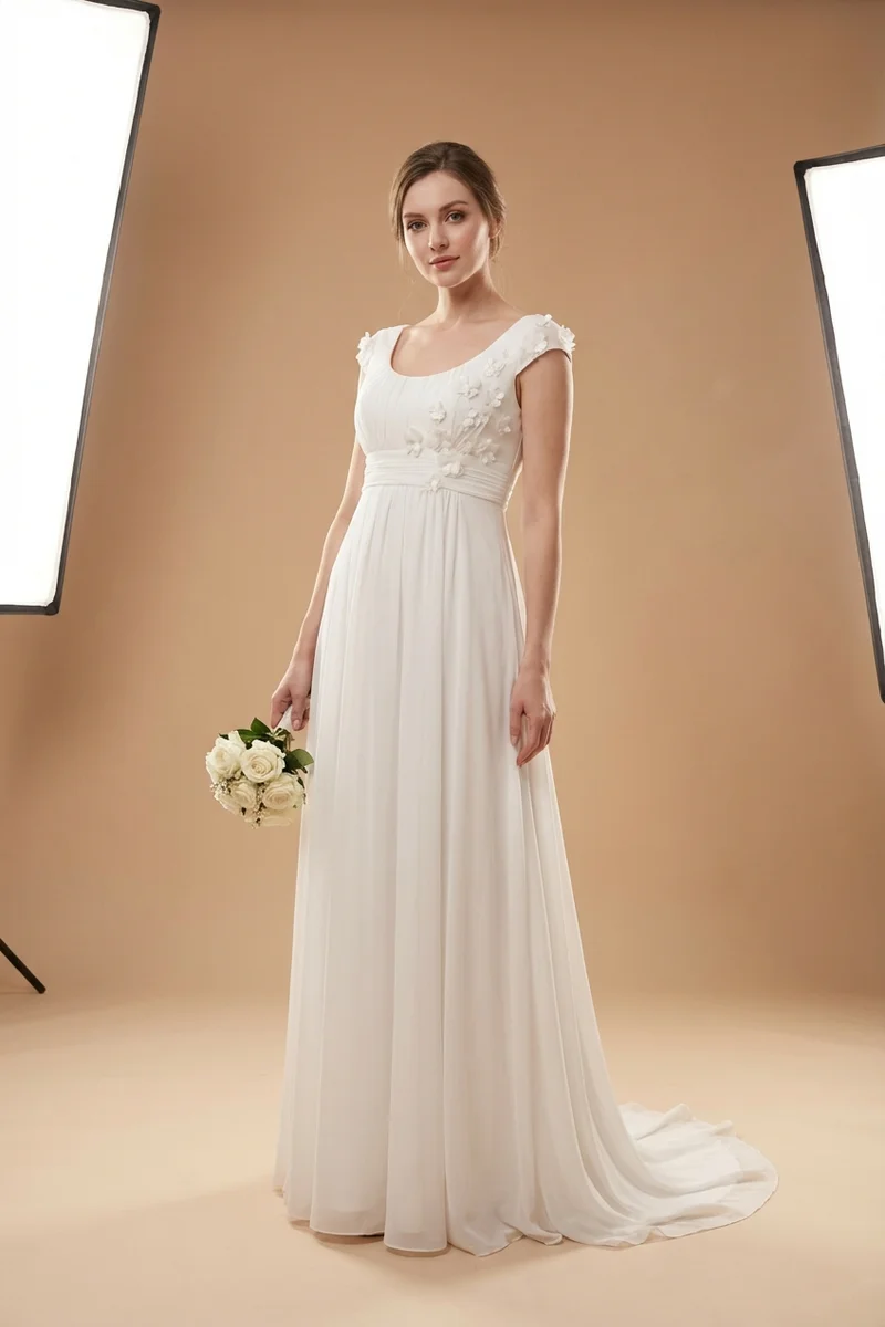 Dahlia Applique Empire Waist Wedding Dress - 1