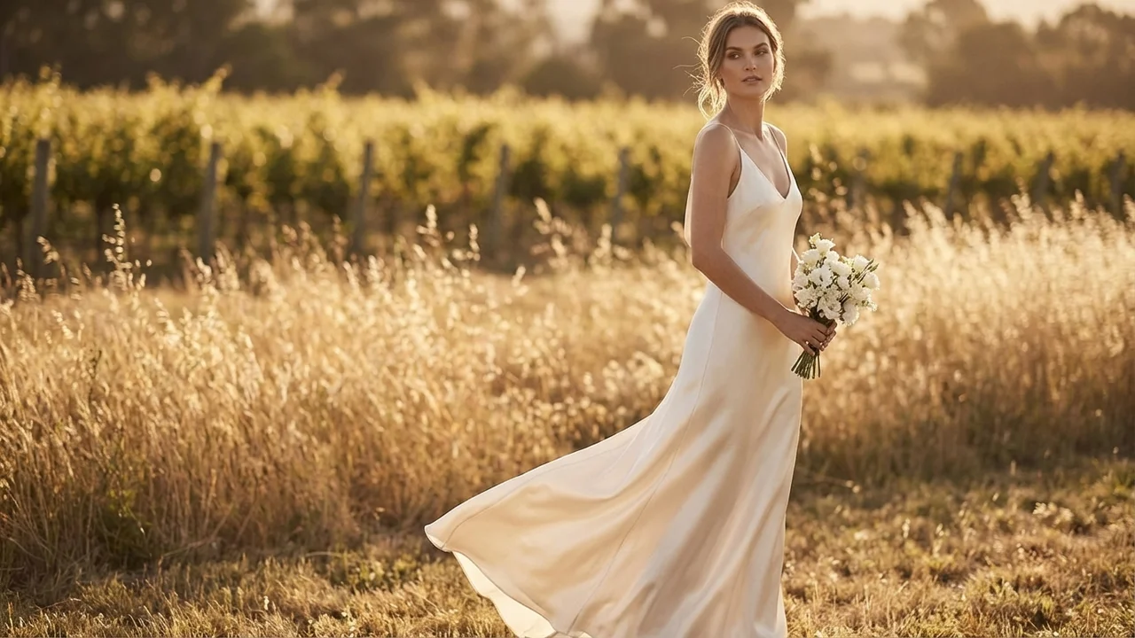 Simple Satin Slip Beach Wedding Dress with Cowl Back - 6