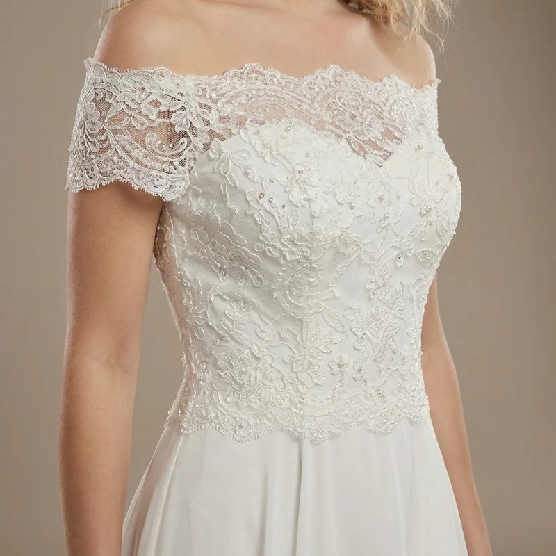 Off-Shoulder Beaded A-Line Wedding Dress - 3