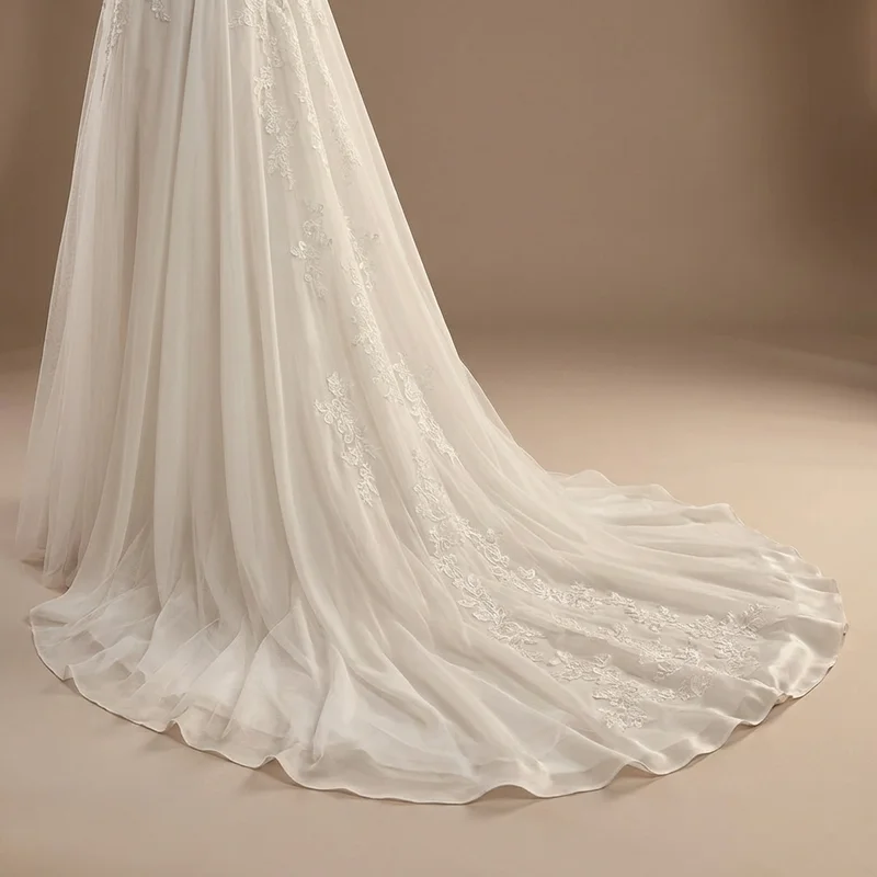 Off-Shoulder Beaded A-Line Wedding Dress - 4