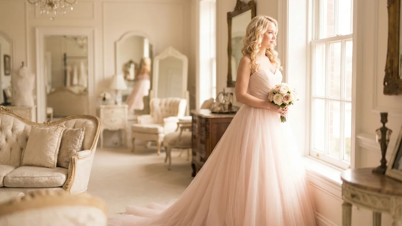 Rosalie Blush Pink Ball Gown Wedding Dress - 5