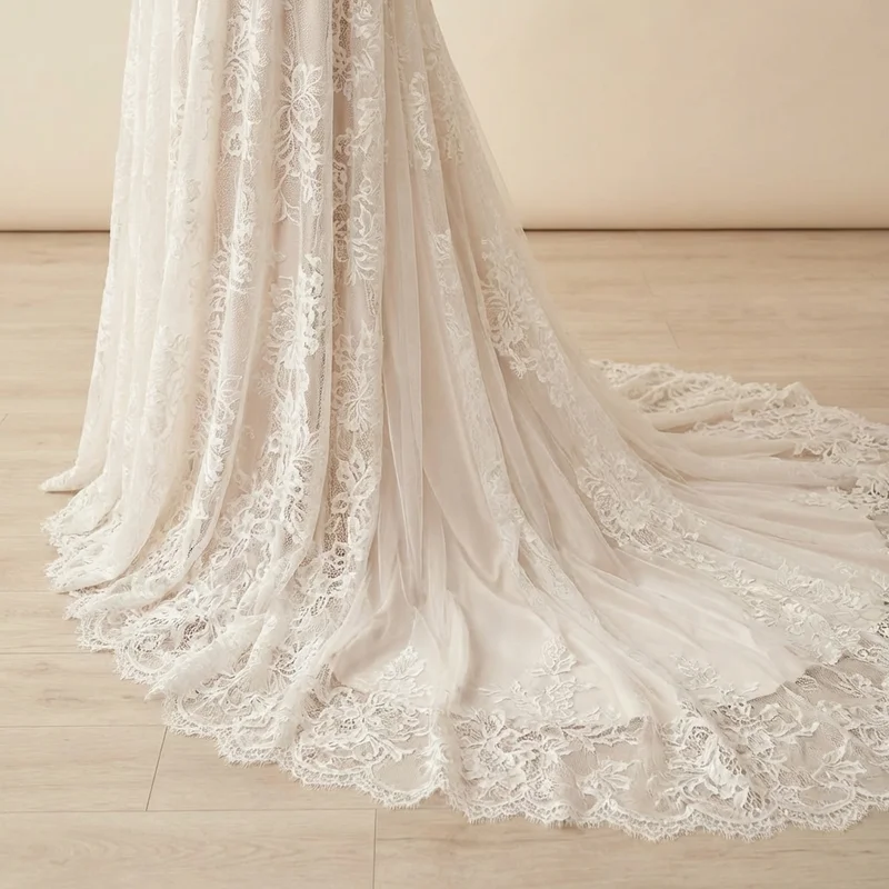 Bohemian Lace Bell Sleeve Wedding Dress - 4
