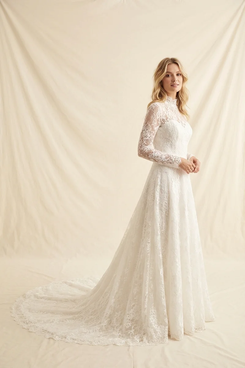 Classic Lace Cathedral Wedding Gown - 1