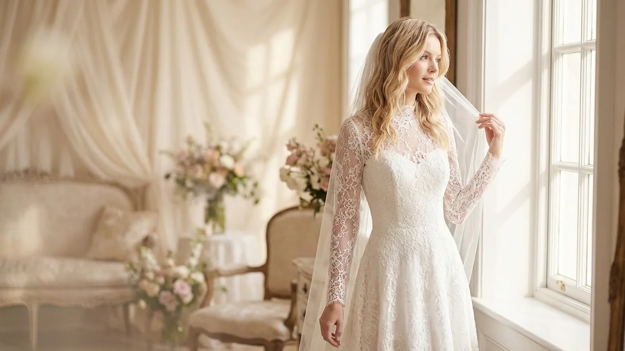 Classic Lace Cathedral Wedding Gown - 5