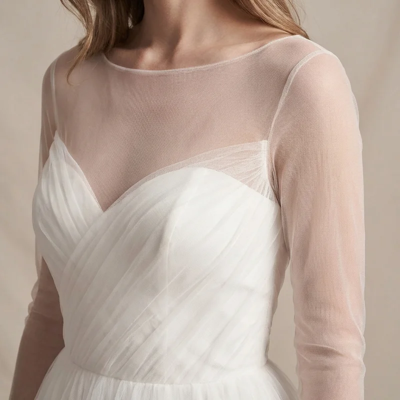 Tulle Ball Gown with Illusion Sleeves - 3