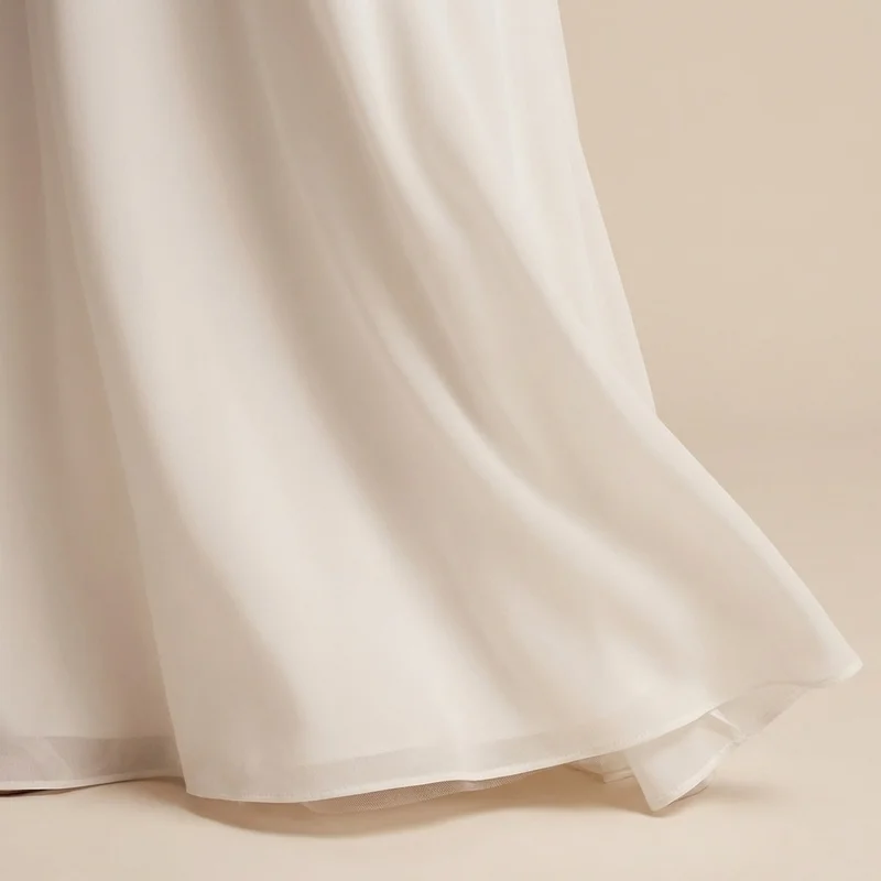 Minimalist Column Chiffon Wedding Dress with Spaghetti Straps - 4