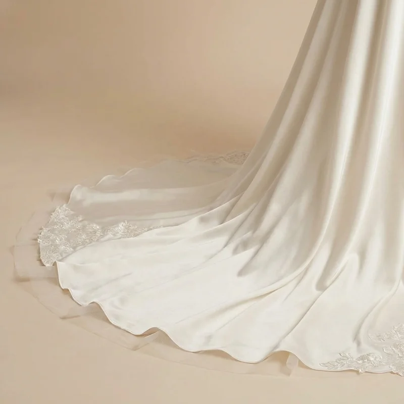 Draped Cowl Neck Satin Wedding Gown - 4