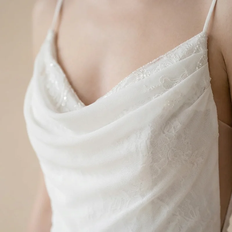 Cowl Neck Chiffon Beach Wedding Dress with Open Back - 3