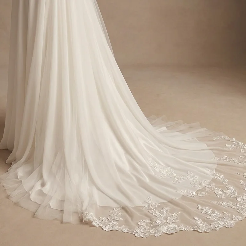 Cowl Back Chiffon Wedding Dress with Delicate Straps - 4