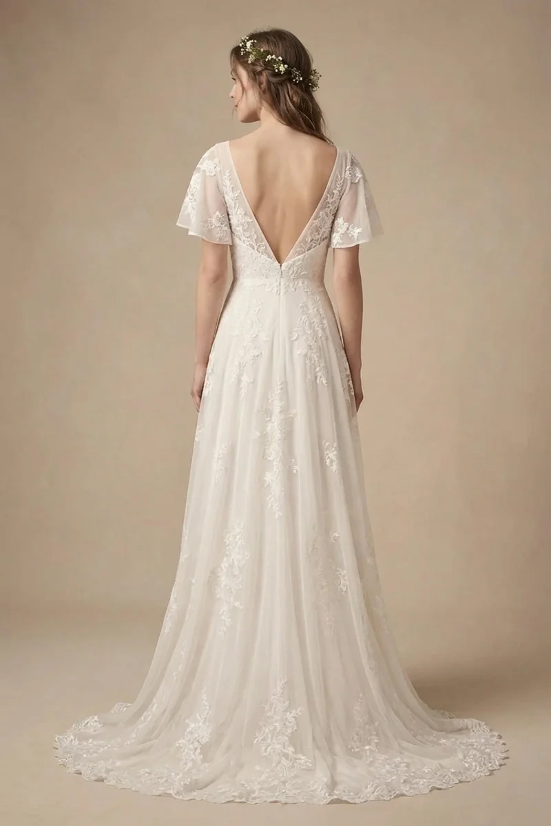 Flowy Lace Boho Destination Wedding Dress - 2