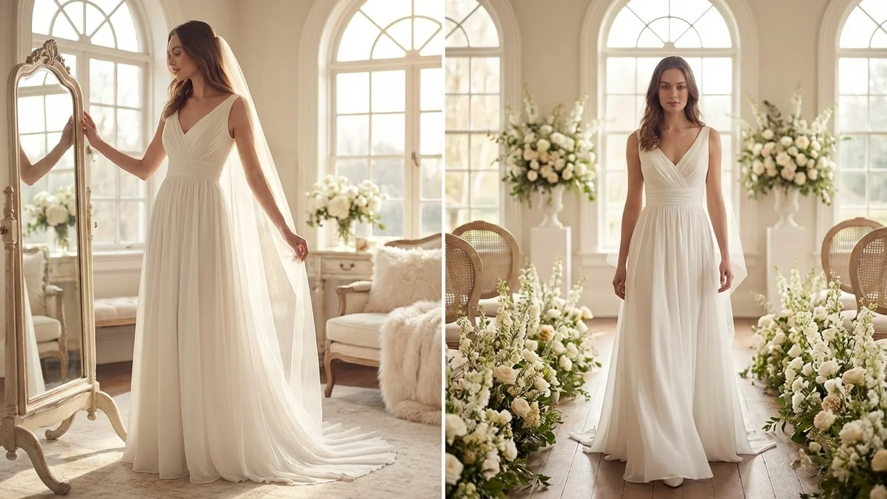 Genevieve Chiffon Empire Waist Wedding Dress - 5