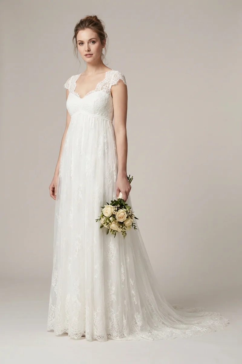 Anastasia Lace Empire Waist Wedding Dress - 1