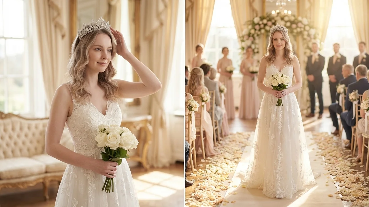 Floral Lace Bridal Crown with Crystal Embellishments - 5