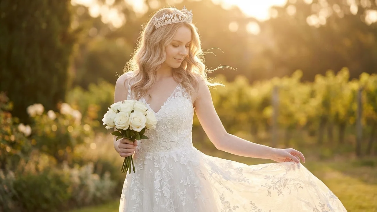 Floral Lace Bridal Crown with Crystal Embellishments - 6