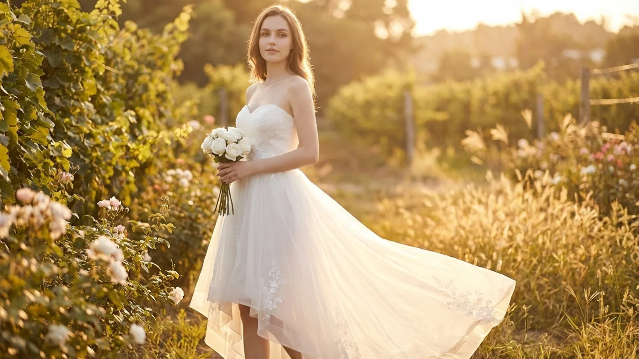 High Low Tulle Wedding Dress with Sweetheart Neckline - 6
