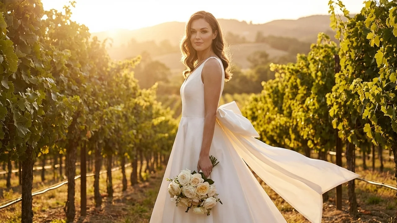 High Low Satin Wedding Dress with Dramatic Bow Back - 6