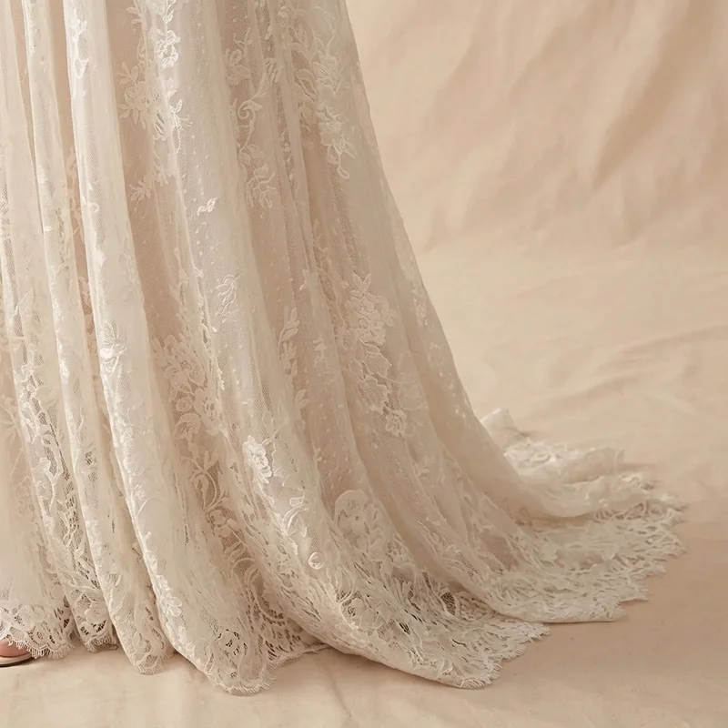 Long Sleeve Lace Bohemian Wedding Dress with Open Back - 4