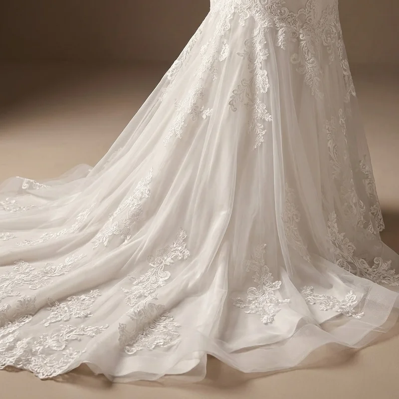 Fitted Lace Sleeve Mermaid Wedding Dress - 4