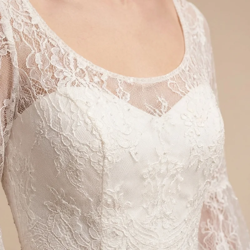 Bohemian Lace Sleeve A-Line Wedding Dress - 3