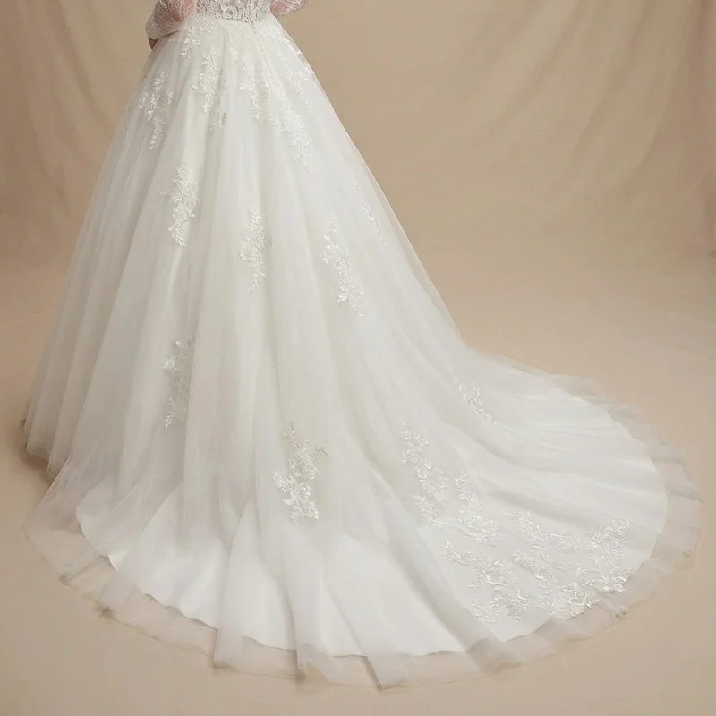 Modest Lace Sleeve Ballgown Wedding Dress - 4