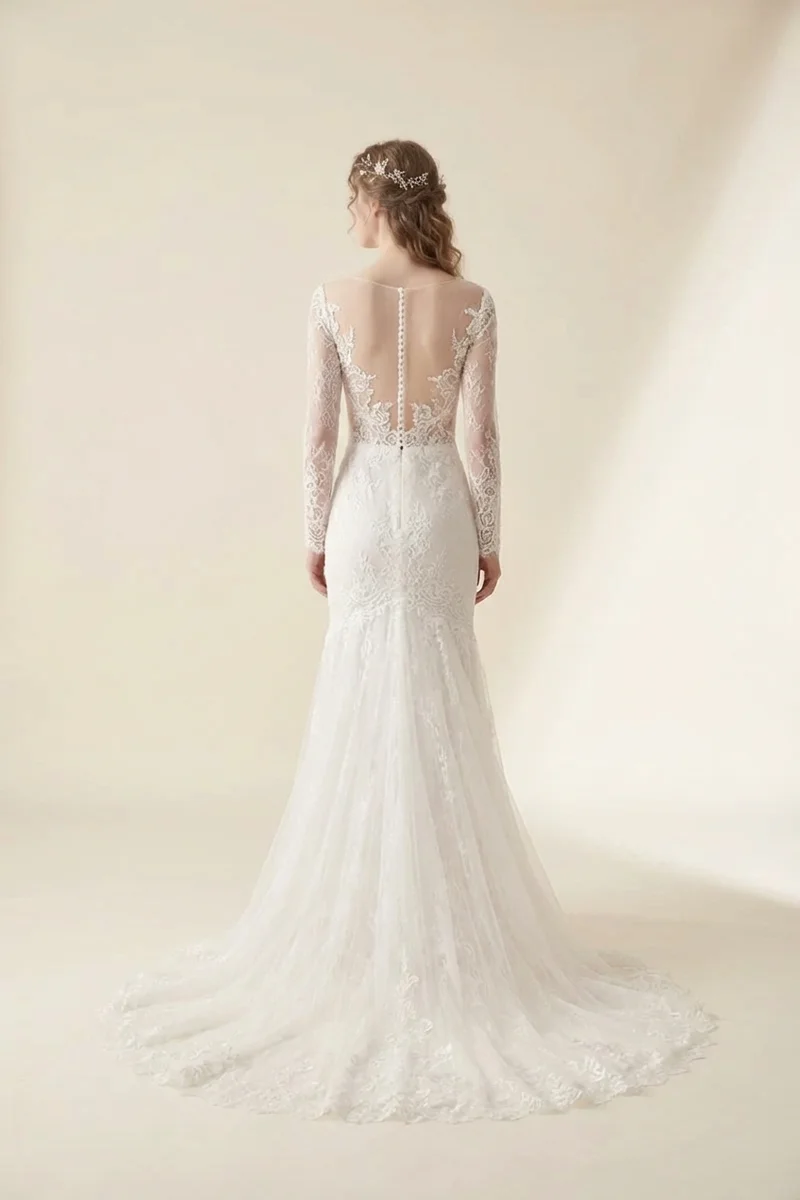 Cordelia Lace Long Sleeve Wedding Dress - 2