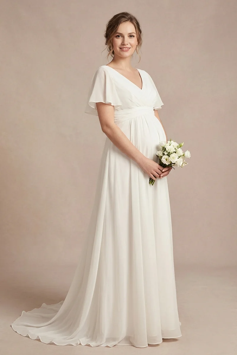 Eden Maternity Empire Waist Chiffon Wedding Dress - 1