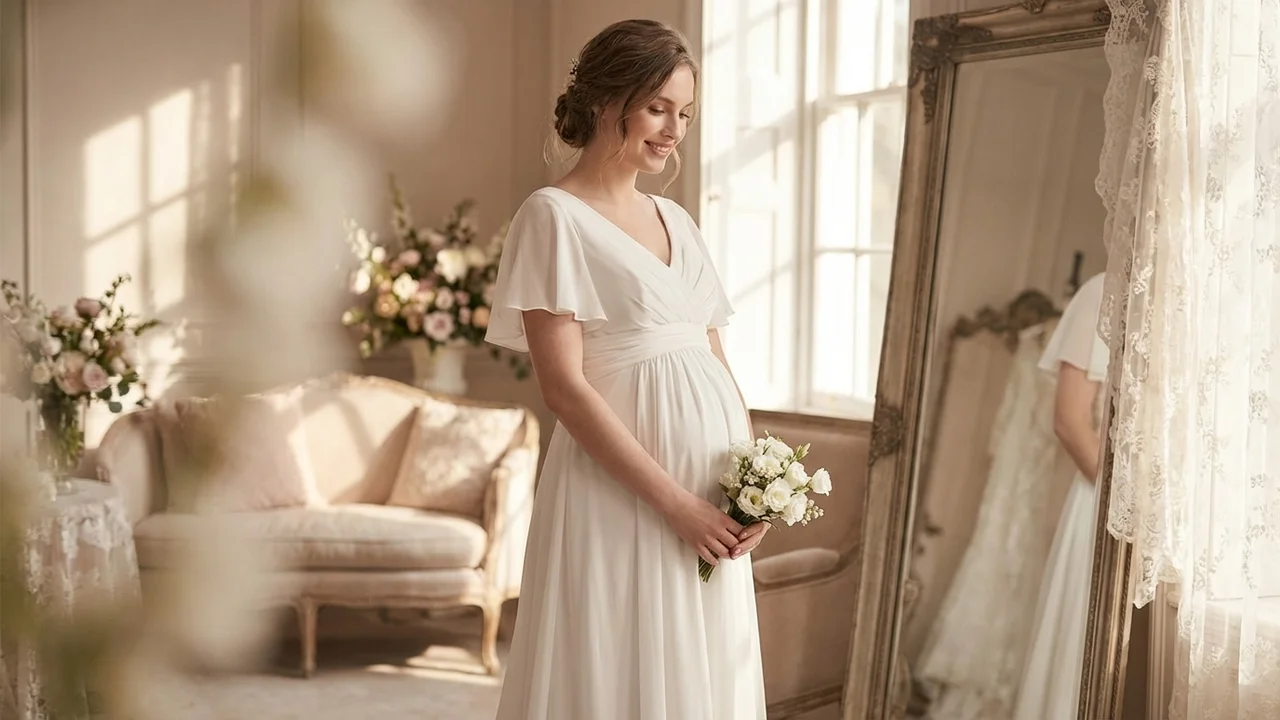 Eden Maternity Empire Waist Chiffon Wedding Dress - 5