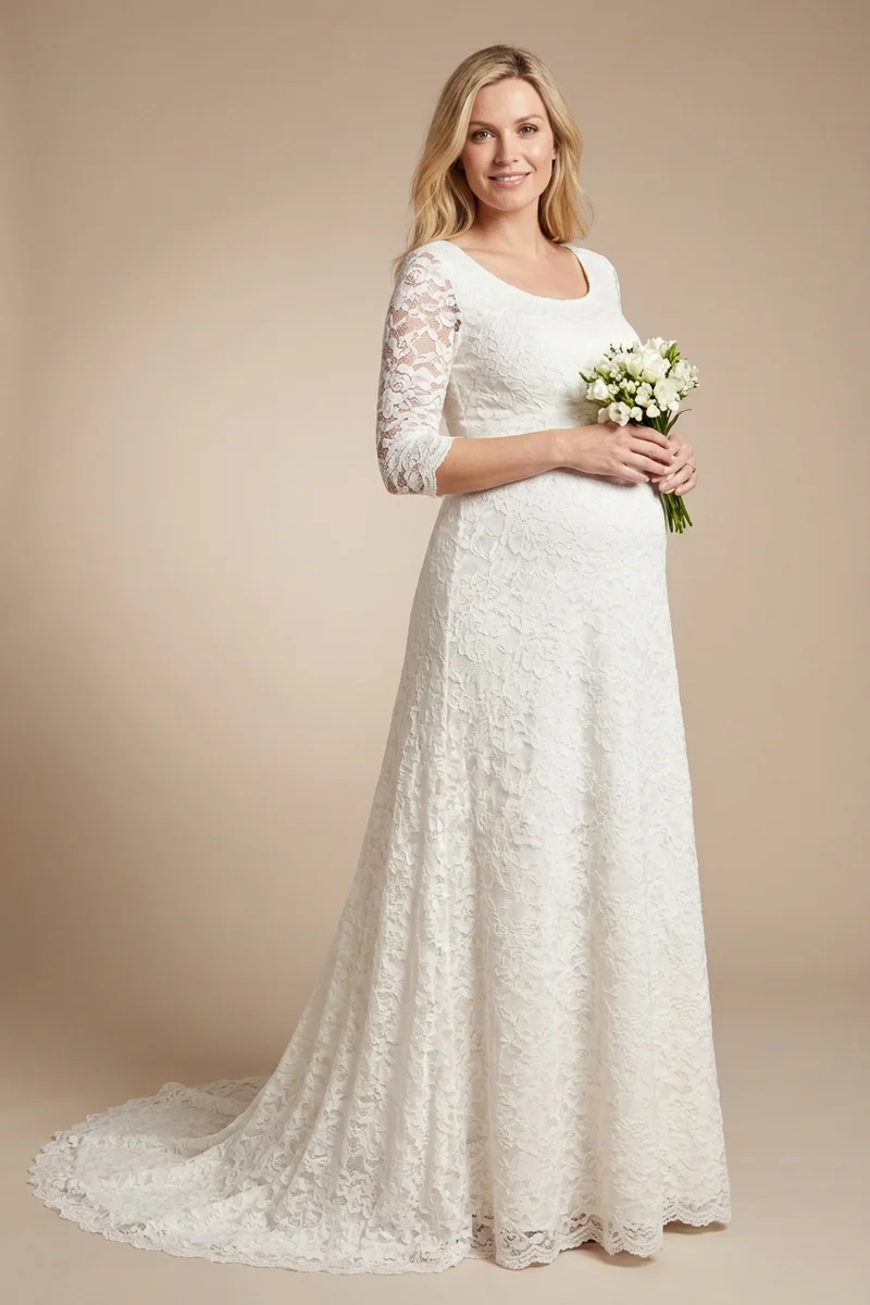 Rosalie Maternity Lace Overlay Wedding Dress - 1
