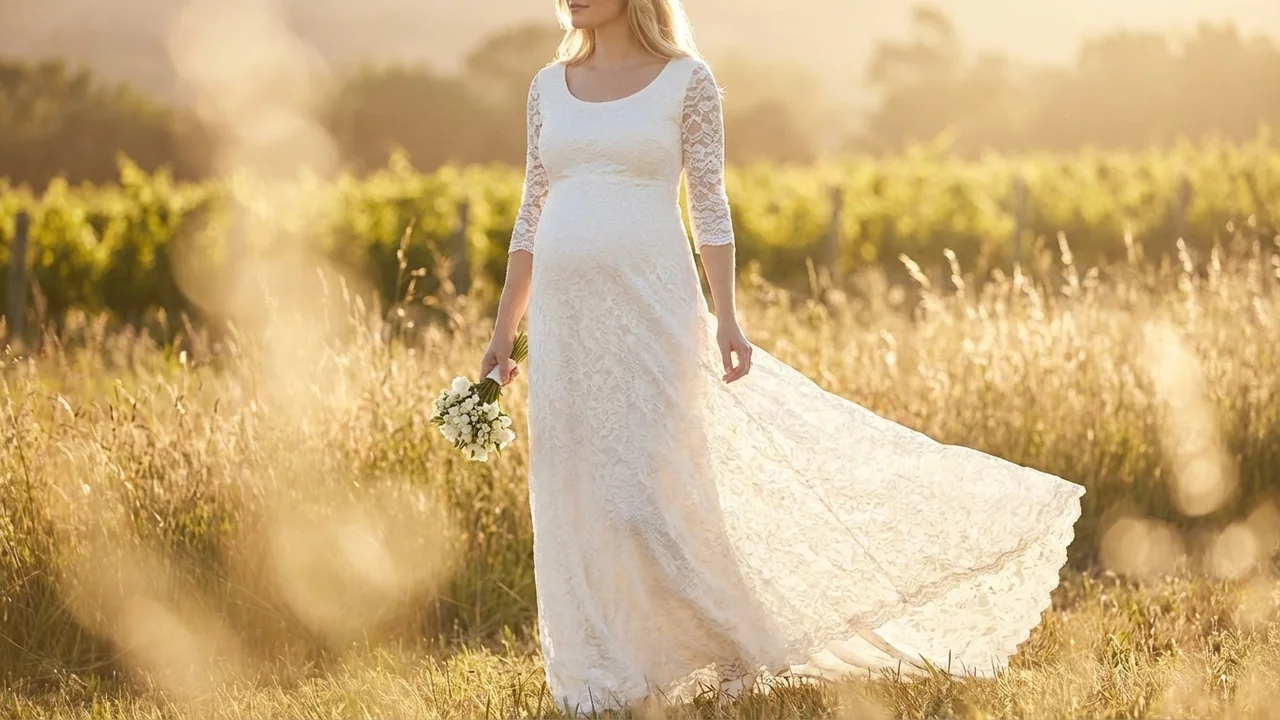 Rosalie Maternity Lace Overlay Wedding Dress - 6