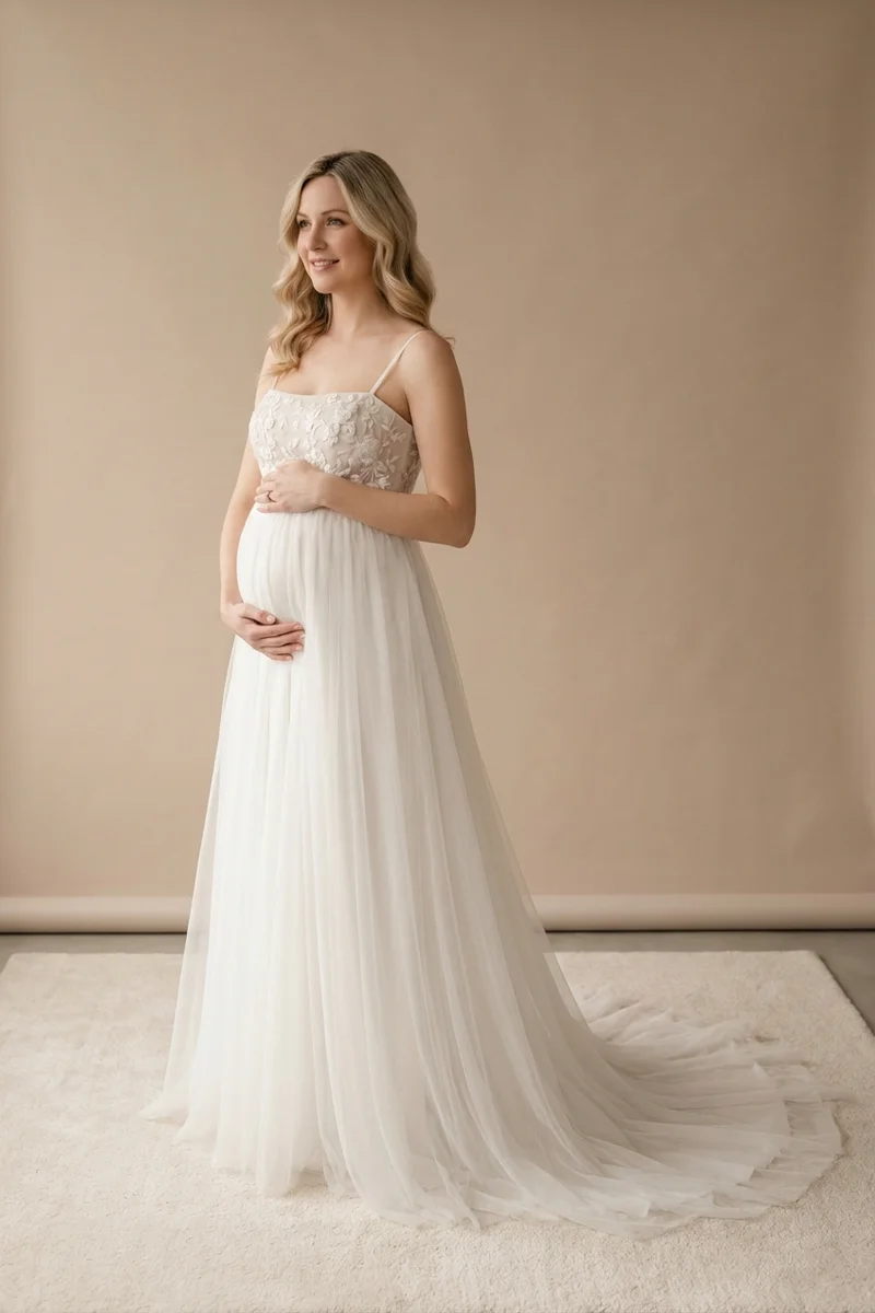 Dahlia Maternity Tulle A-Line Wedding Dress - 1