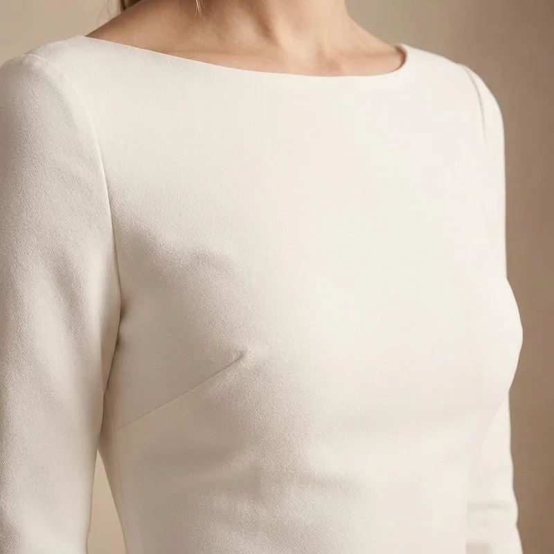 Modern Minimalist Crepe Wedding Dress with Clean Lines - 3