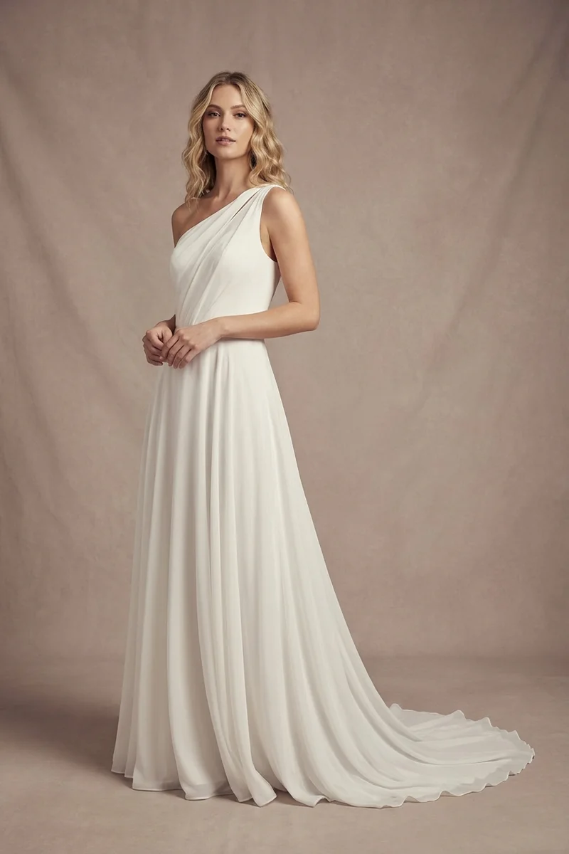 Modern Asymmetric One-Shoulder Wedding Dress - 1