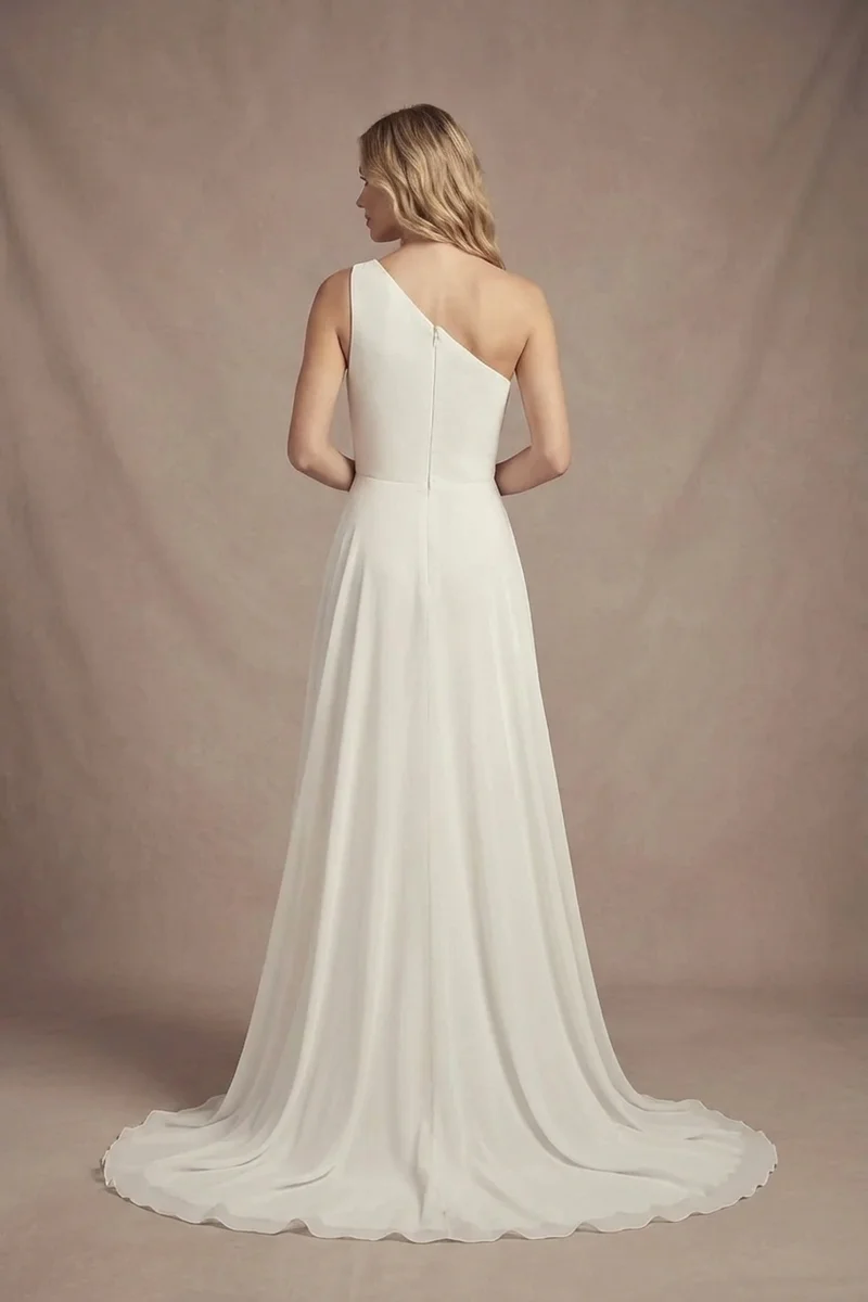 Modern Asymmetric One-Shoulder Wedding Dress - 2