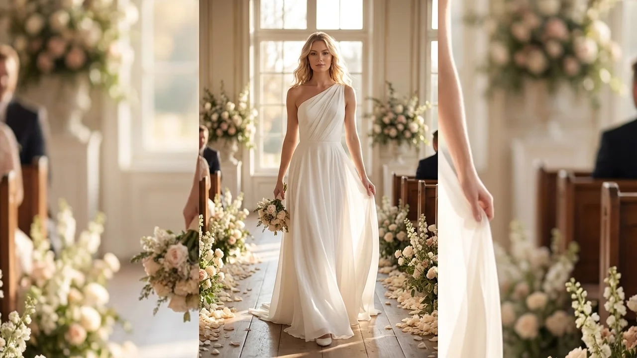 Modern Asymmetric One-Shoulder Wedding Dress - 5