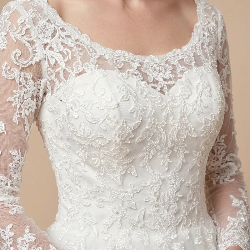 Lace Illusion Back Princess Wedding Dress - 3