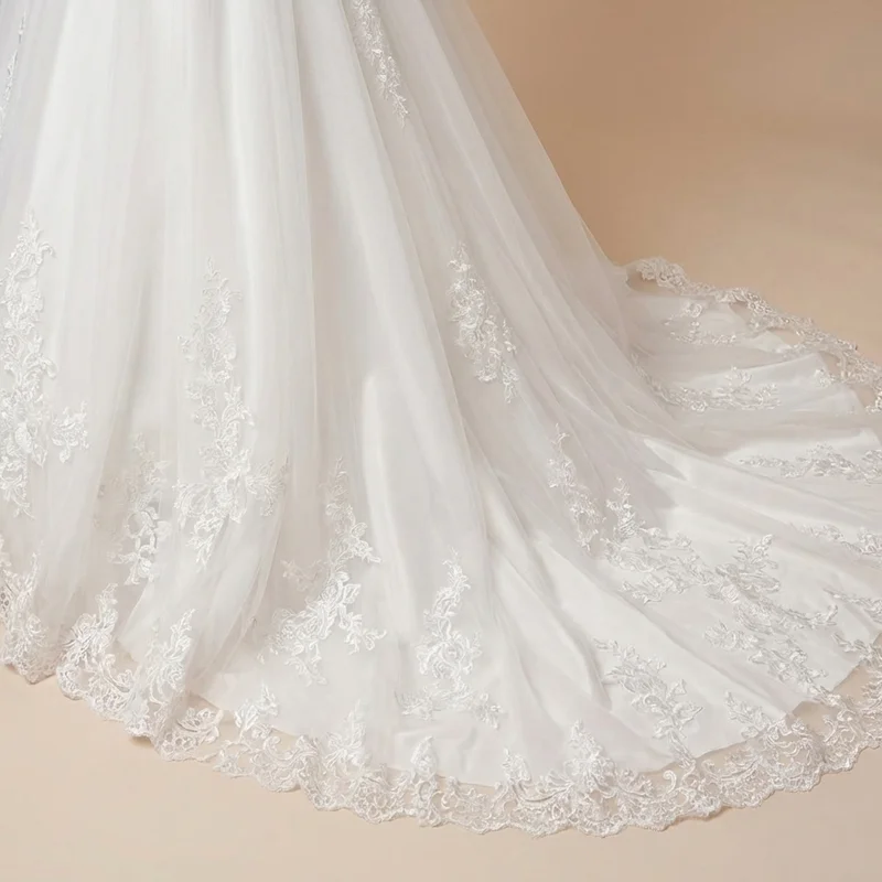 Lace Illusion Back Princess Wedding Dress - 4