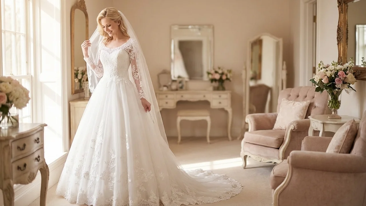 Lace Illusion Back Princess Wedding Dress - 5