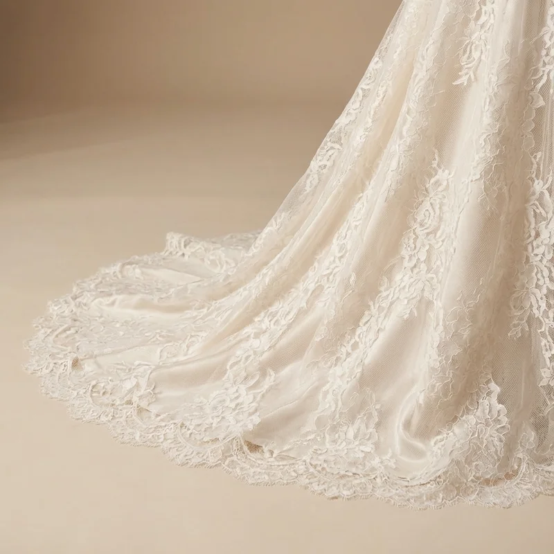 Kate Puff Sleeve Lace Vintage Wedding Dress - 4