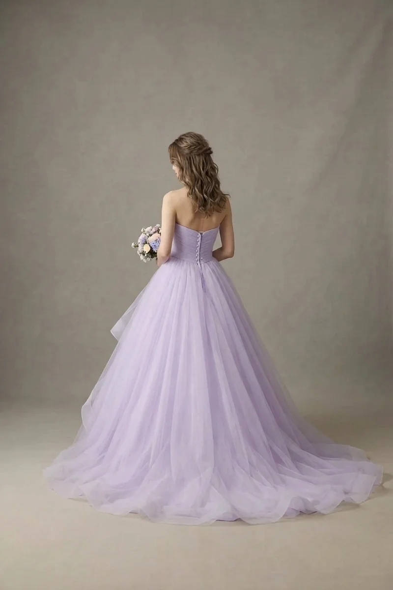 Lavender Tulle Ball Gown Wedding Dress - 2