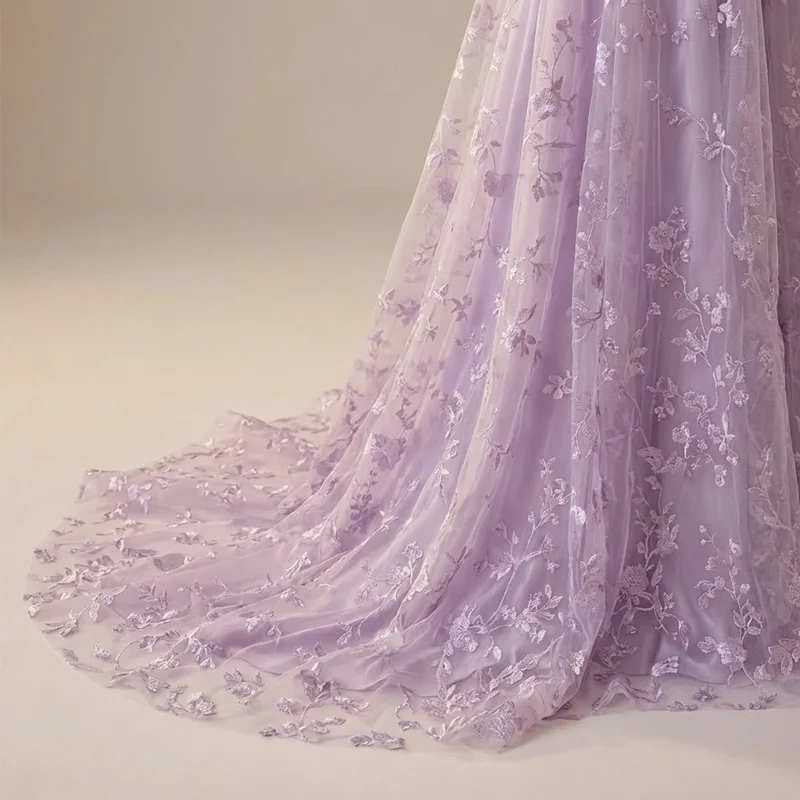 Lilac Embroidered A-Line Purple Wedding Dress - 4