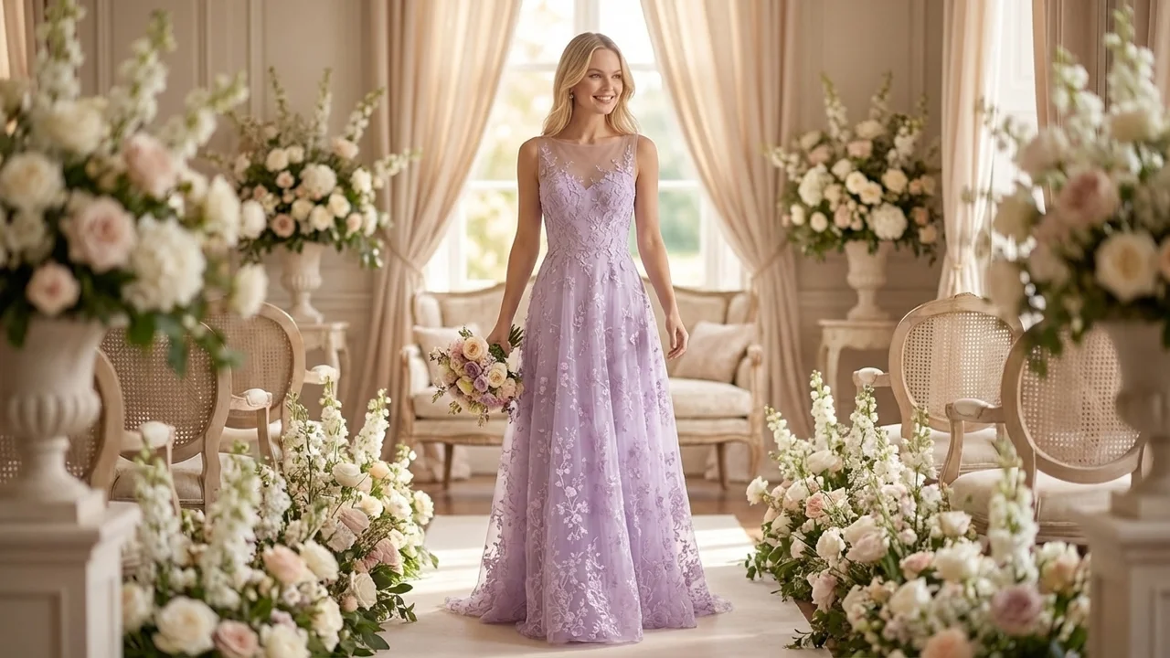 Lilac Embroidered A-Line Purple Wedding Dress - 5